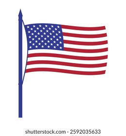 American flag waving on a flagpole. American elections. Flat vector illustration isolated on white background.