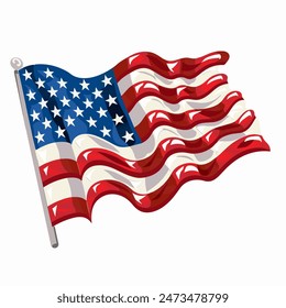 American flag waving on a pole. Vector illustration for Memorial Day, 4th of July or Labour Day.