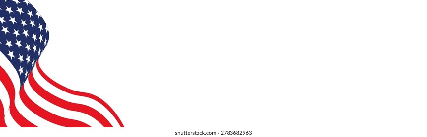 American flag waving on white background vector banner for 4th of July.