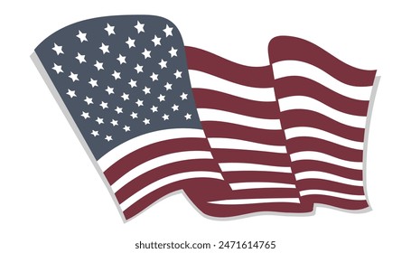 Bandera estadounidense ondeando en el viento. Bandera patriótica nacional de los Estados Unidos de América. Ilustración vectorial