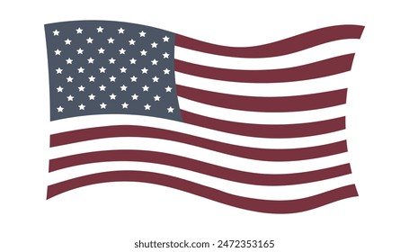 Bandera estadounidense ondeando en el viento. Bandera patriótica en color de los Estados Unidos de América. Ilustración vectorial