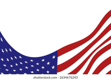 American Flag waving for Patriotic and National Celebrations. 4th of July. Copy Space. Vector Illustration