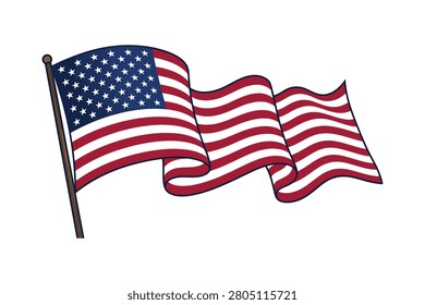 american, flag, waving, pole, usa, america, united, states, stars, stripes, red, white, blue, patriotic, pride, national, symbol, independence, freedom, democracy, government, country, design, vector, illustration, graphic, banner, holiday, event, celebration, fourth, july, unitedstates, patriotism, emblem, wavy, cloth, fabric, wind, movement, isolated, background, official, identity, history, statesman, liberty, state, honor