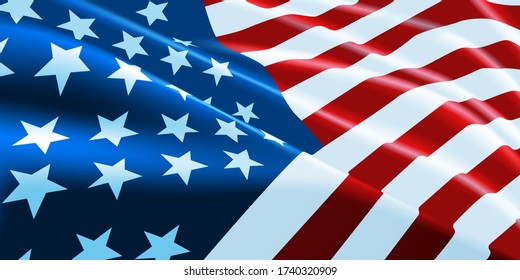 American flag waving. Vector background for patriotic and national design banner. Vector illustration.
