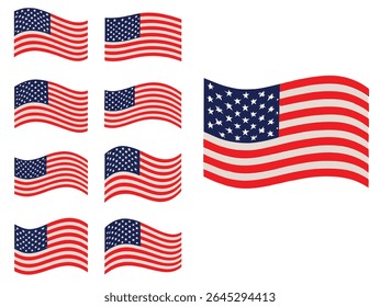 American flag waving vector illustration set for patriotic designs and icons