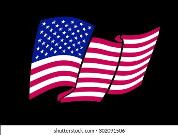 American flag waving. Vector illustration on black background