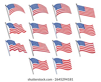 American flag waving vector set patriotic symbol usa flag independence day icon