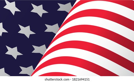 American flag waving in the wind. Cropped design of waving American flag. vector illustration.