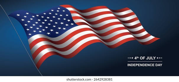 American flag waving in the wind on a transparent background. Banner for Independence Day 4th of July, Memorial, Veterans Day, freedom and democracy celebration.