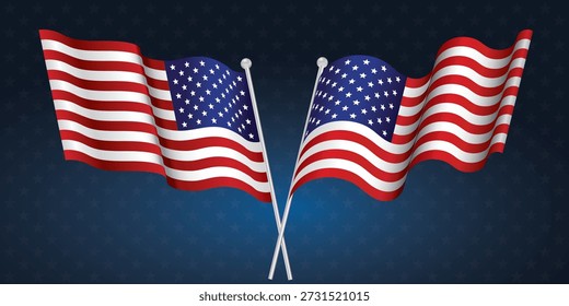Bandeira americana acenando ao vento em um fundo transparente. Banner para o Dia da Independência 4 de julho, Memorial, Dia dos Veteranos, celebração da liberdade e da democracia.