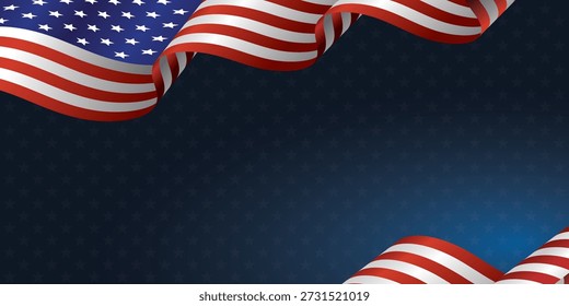 Bandeira americana acenando ao vento em um fundo transparente. Banner para o Dia da Independência 4 de julho, Memorial, Dia dos Veteranos, celebração da liberdade e da democracia.