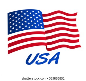 American flag in wind and USA  
