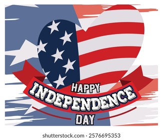 American flag within a heart shape alongside a celebratory message for Independence Day, symbolizing patriotism, freedom, and national pride. Flat vector modern illustration 