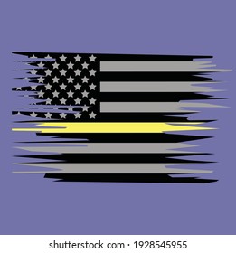 Diseño de camiseta de vectores de línea delgada amarilla de bandera estadounidense