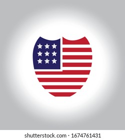 American Flag3 On A Shield Logo Design Or Emblem Vector Illustration. 