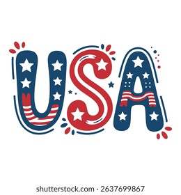 American Flags with Blue Bow Patriotic Illustration	