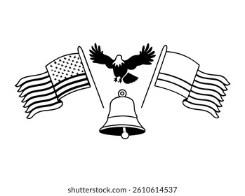 American Flags in a Minimalist Design. Four stylized representations of American flags, rendered in a simple line art design, are arranged in a circle.