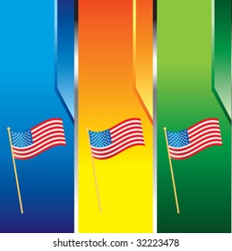 american flags on colored banners