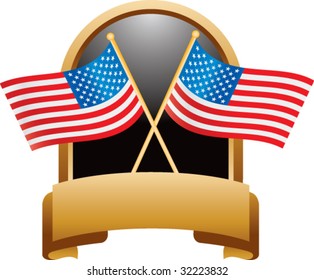 american flags on gold display