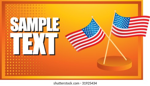 american flags on orange banner