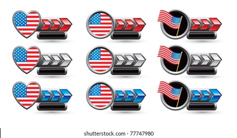 American flags, patriotic hearts and round patriotic pins