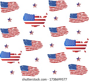 American flags pattern for textile print. Us pattern national background.  Transparent background. 4th of July Digital Papers. Independence Day.