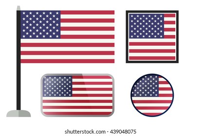 American flags. Simple vector icons set of USA flag.