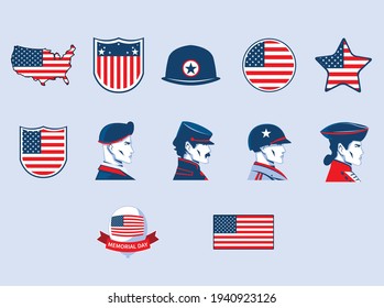 american flags soldiers map set