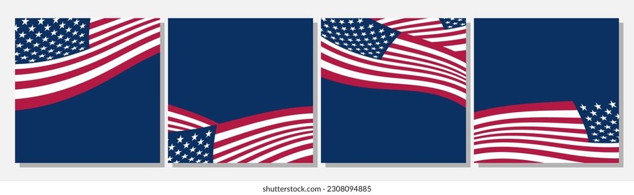 American flags square social media background with copy space area