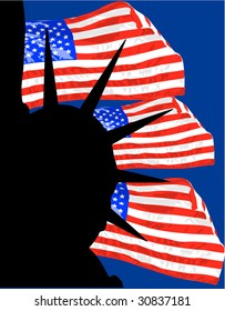 American flags and statue of liberty