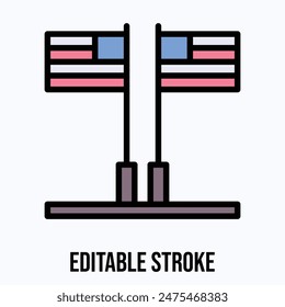 American Flags, Usa Flag Vector Icon. Isolated Lineal Color Editable Stroke Vector Icon.
