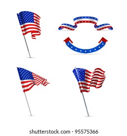 American flags, vector set