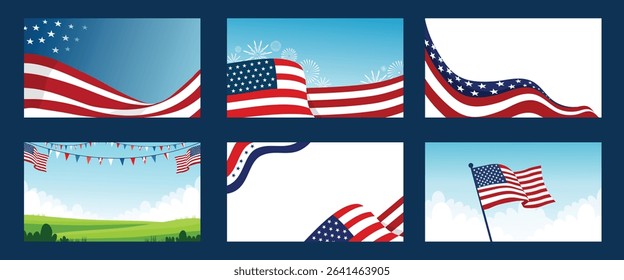 American Flags Waving For Independence Bundle Set