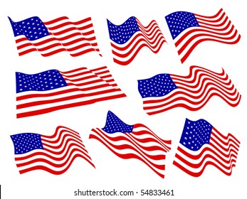 American flags waving set.