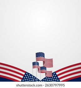 American flags waving vector illustration, perfect for patriotic themes such as elections, holidays, or national pride. Ideal for depicting unity, freedom, and United States celebrations