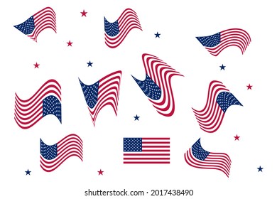  The American flag.Set. Vector graphics.Isolated on a white background.Design elements.