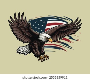 American flying eagle with flag vector emblem