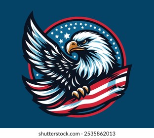 American flying eagle with flag vector emblem