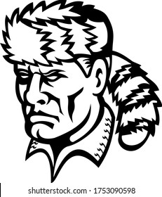 American Folk Hero and Frontiersman Davy Crockett Mascot Black and White