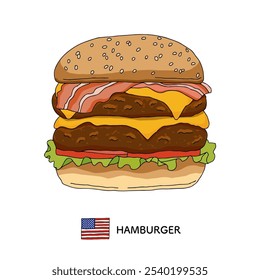 American food _ Hand-drawn illustration of hamburger