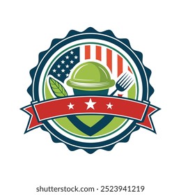 American food badge logo icon vector isolated with american flag design