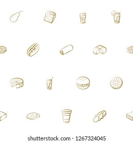 American food, Bakery products, Cheeses, Drinks and Fruits set. Background for printing, design, web. Usable as icons. Seamless. Color.