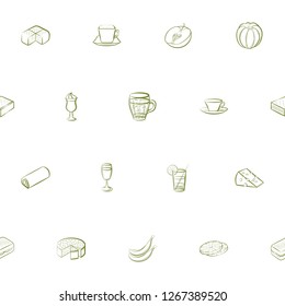 American food, Bakery products, Cheeses, Drinks and Fruits set. Background for printing, design, web. Usable as icons. Seamless. Color.