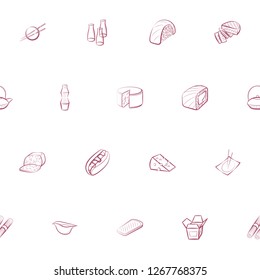 American food, Bakery products, Cheeses and Japanese food set. Background for printing, design, web. Usable as icons. Seamless. Color.