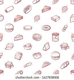 American food, Bakery products, Cheeses and Snacks set. Background for printing, design, web. Usable as icons. Seamless. Binary color.