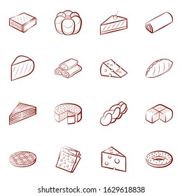 American food, Bakery products and Cheeses set. Background for printing, design, web. Usable as icons. Binary color.