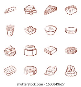 American food, Bakery products, Cheeses and Snacks set. Background for printing, design, web. Usable as icons. Binary color.