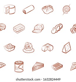 American food, Bakery products, Cheeses and Snacks set. Background for printing, design, web. Usable as icons. Seamless. Binary color.