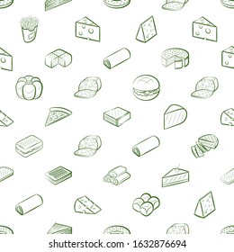 American food, Bakery products and Cheeses set. Background for printing, design, web. Usable as icons. Seamless. Binary color.