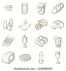 American food, Bakery products, Drinks and Japanese food set. Background for printing, design, web. Usable as icons. Seamless. Color.